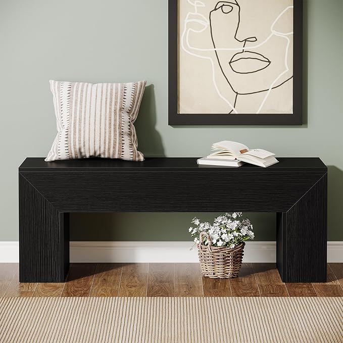Tribesigns 47'' Wooden Entryway Bench, Farmhouse Entry Bench Seat, Indoor End of Bed Bench with Storage Capability for Living Room, Bedroom, Hallway, Easy Assembly, Black