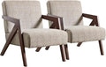 Bonzy Home Mid-Century Modern Accent Chair Set of 2 with Solid Wood Frame, Upholstered Armchair for Bedroom & Living Room, Reading Side Chair with Soft Lien Fabric Cushion,Easy Assembly,Light Grey