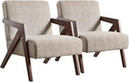 Bonzy Home Mid-Century Modern Accent Chair Set of 2 with Solid Wood Frame, Upholstered Armchair for Bedroom & Living Room, Reading Side Chair with Soft Lien Fabric Cushion,Easy Assembly,Light Grey
