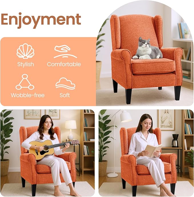 Accent Chair, Modern Living Room Chairs with Wingback, Comfy Upholstered High Back Single Sofa for Bedroom, Mid-Century Reading Armchair Sillas para Sala