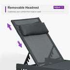 PURPLE LEAF Patio Lounge Chair Set of 3 Outdoor Chaise Lounger Aluminum Frame with Side Table and Wheels for Pool Outside Sunbathing Tanning Recliner Including Pillows Gray