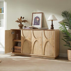 LKTART 59" Sideboard Buffet Cabinet Retro Accent Storage Cabinet with Magnetic Door Latches Adjustable Shelf for Living Room Kitchen(Natural Oak)