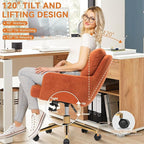 Velvet Office Chair, Comfy Home Office Desk Chairs with Lumbar Support, Modern Velvet Desk Chair Gold Legs Small Swivel Task Chair for Home Office, Bedroom, Study (Orange, L)