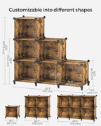 SONGMICS 6 Cube Storage Organizer, Modular Bookshelf, DIY Closet Organizers and Storage, Plastic Stackable Shelves, 14.6 x 13 x 13 Inch Cubes, with Feet and Rubber Mallet, Rustic Brown ULPC206A01