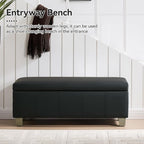 41" Faux Leather Storage Ottoman, Stitch Tufted Rectangle Upholstered End of Bed Storage Bench, Entryway Large Couch Ottoman with Wooden Legs, Dark Black