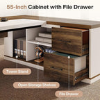 Tribesigns 78.7" L-Shaped Executive Desk, Modern Office Desk with 55.1" Storage Cabinet, Large Computer Table with Drawers and Shelves, Business Furniture Workstation for Home Office, Brown & White