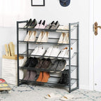 SONGMICS Shoe Rack, 5-Tier Shoe Organizer, Metal Shoe Storage for Garage, Stackable Shoe Shelf, with Adjustable Flat or Angled Shelves, 20-25 Pairs, Charcoal Gray ULMR05GB