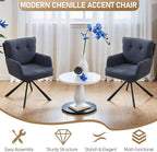 Fabric Dining Chair Modern Upholstered Swivel Dining Room Chairs Comfy Accent Armchair with Mid Back, Desk Arm Chair No Wheels for Kitchen/Living Room/Dining Room, Navy