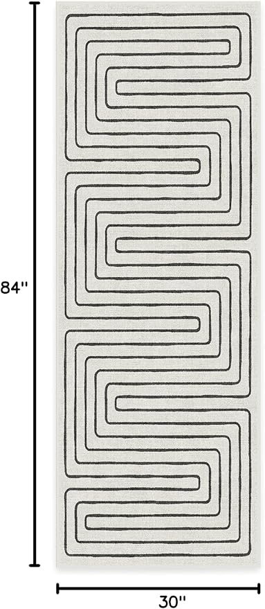 RUGGABLE x Jonathan Adler Machine Washable Modern Runner Rug – Labyrinth Black/Ivory 2.5x7, Stain-Resistant, Non-Slip – Washable Rug for Hallway, Entryway, Living Room & Kitchen–with Standard Pad