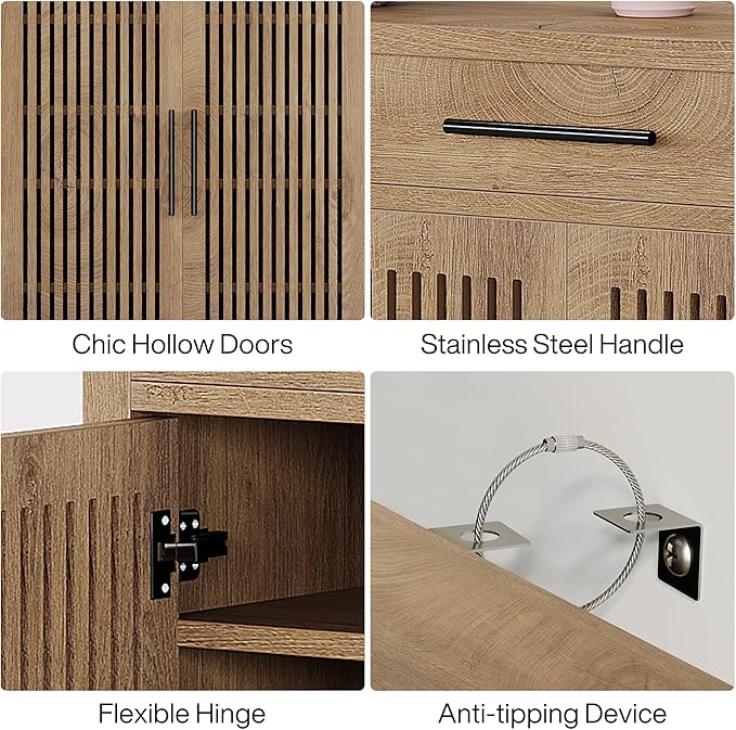 Tribesigns Shoe Cabinet, 5-Tier Shoe Storage Cabinet with Louvered Doors and Drawer, Freestanding Wooden Shoe Rack Organizer with Adjustable Shelves for Entryway, Hallway, Natural