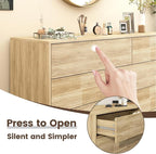 Hadulcet Fluted 6 Drawers Dresser for Bedroom, Modern Minimalist Style, 47” Wide Handleless Chest of Drawers, Wooden Dresser TV Stand, Closet Clothes Storage Organizer for Hallway, Natural Oak