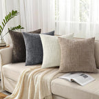 decorUhome Oatmeal Chenille Throw Pillow Covers 24x24 Set of 2 Thick Textured Slubby Couch Pillow Covers Farmhouse Accent Modern Neutral Decorative Pillow Cases for Bed Sofa Living Room