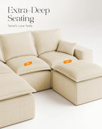 107" Comfy Cloud Couch with U-Shape Chaise & Deep Seat, Modular Sectional Sofa in a Box, Boneless Upholstered Couches for Living Room, No Assembly Required (Soft Corduroy, Beige)