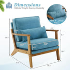 VINGLI Solid Wood Wide Armrests Accent Chair Set of 2,Upholstered Mid Century Modern Chair with Pillow,Comfy Reading Chair,Chairs Living Room,Bedroom,Guest Room,Linen Fabric,Navy Blue