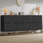 SICOTAS Fluted Shoe Cabinet Storage for Entryway with 6 Flip Drawers-11.8"Deep Frestanding Shoe Organizer Cabinet with 6-tier Shelves, Large 60 Pairs Shoes Rack Cabinet for Foyer Hallway, Black, 3PCS
