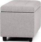 SIMPLIHOME Cosmopolitan 34 inch Wide Transitional Rectangle Storage Ottoman in Cloud Grey Linen Look Fabric, Assembled, For the Living Room, Entryway and Family Room