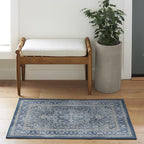 RUGGABLE Washable Area Rug – Kamran Admiral Blue 2x3, Stain-Resistant, Non-Slip – Small Machine Washable Rugs for Living Room, Bedroom, Hallway, Entryway & Bathroom–with Cushioned Pad