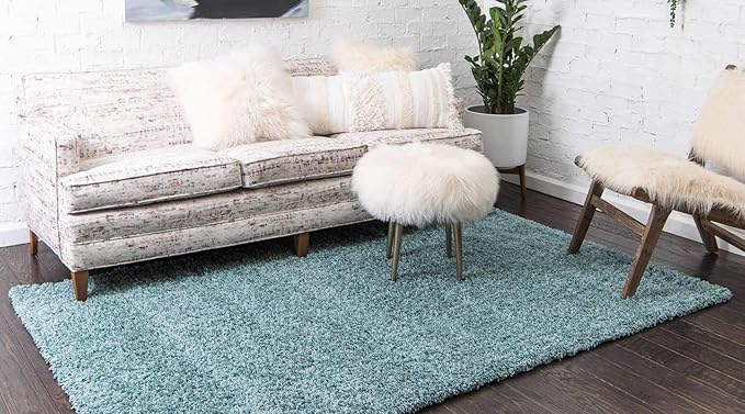 Unique Loom Solid Shag Collection Area Rug (8' x 11' Rectangle, Light Slate Blue)