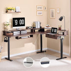 RedLemon 75X60 Inches L Shaped Electric Standing Desk, Height Adjustable Corner Gaming Desk with Drawers, Keyboard Tray, Power Outlets & LED Lights, Computer Desk with Monitor Shelf, Dark Walnut