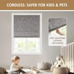 Madison Park Cordless Roman Shades, Total Blackout Window Blind Privacy Window Shades, Thermal Insulated Cordless Window Treatment for Bedroom, Living Room, Quincy, Single Panel 35" W X 64" H Grey
