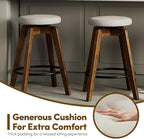 Swivel Premium Solid Wood Counter Stool 25", 360° Rotating Upholstered Cushion, Backless Bar Chair for Island, Pub, Kitchen, Dining Room (Walnut)