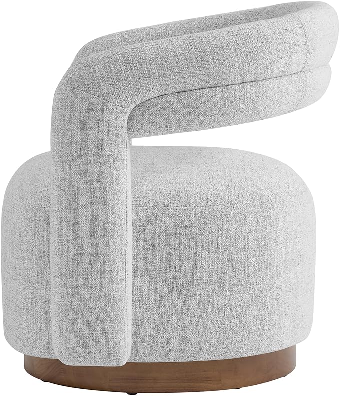 Swivel Accent Chair, Upholstered Barrel Chair with Open Back Design, Modern Arm Chair with Wooden Base for Living Room Bedroom Reading Waitingroom, White