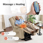MCombo Large Power Lift Recliner Chair Sofa with Massage and Heat for Big and Tall Elderly People, 3 Positions, Cup Holders, and USB Ports, Fabric 7549 (Large, Beige)
