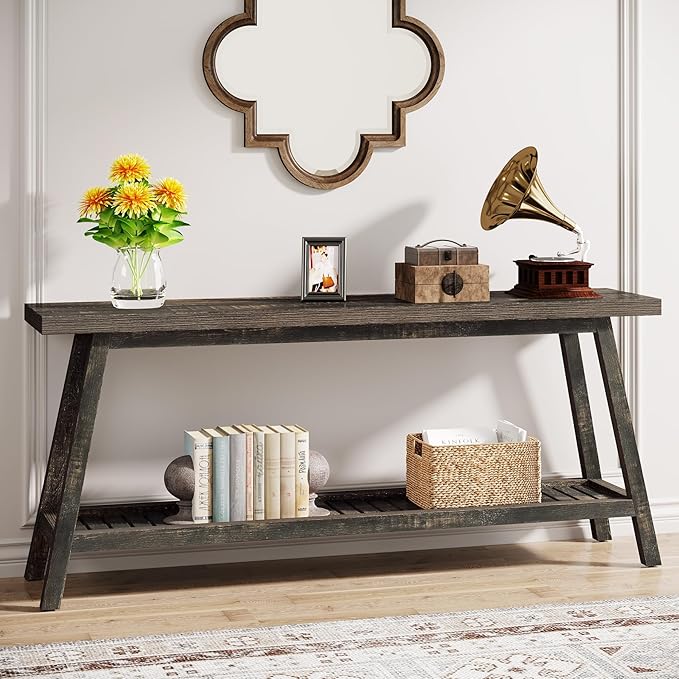 Tribesigns Farmhouse Console Entryway Table: 70.9 Inches Extra Long Console Table for Entryway, 2-Tier Narrow Wood Foyer Sofa Couch Table for Hallway, Entrance, Living Room, Dark Brown