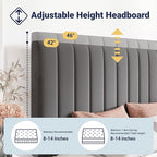 Allewie Queen Size Storage Bed Frame, Vertical Channel Tufted Adjustable Headboard, Velvet Upholstered Platform Bed with 4 Oversized Underbed Drawers, Wooden Slats Support, No Box Spring Needed, Grey
