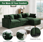 Modular Sectional Sofa, 111.5 Inch L-Shaped Cloud Sofa with Deep Seat Chenille Sofa with Cushions, Three-Self Sectional Sofa for Living Room Apartment,Evergreen