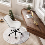 YOUNIKE White Ergonomic Home Office Desk Chair No Arms Comfy Small Criss Cross Chair with Wheels Swivel Adjustable Modern Vanity Chair with Back Armless Cute Leather Upholstered Rolling Task Chair