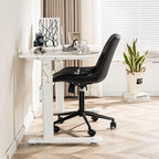Rowill Leather Office Chair, Ergonomic Armless Desk Chair with Waterproof Cushion & Slient Wheels & SGS-Certified Class 3 Explosion-Proof Gas Lift, Ideal for Home Office, Study and Vanity(Black)
