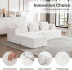 95" Modern Cloud Sectional Sofa Couch, Modular L-Shaped Sofas with Deep Seat and Chaise Ottoman, Chenille Boneless Tufted Couches for Living Room, No Assembly Required, Ivory