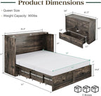 Queen Murphy Bed with 6" White Tri-Fold Memory Foam Mattress, Storage Drawer & Charging Station, Space-Saving Design for Home Office or Guest Room, Black Oak