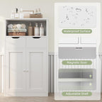 Shintenchi Floor Storage Cabinet, Bathroom Organizer with Doors and Drawers, Freestanding Side Cupboard Pantry with Adjustable Shelf, White