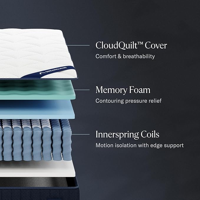 DreamCloud Classic 12" Queen Mattress - Luxury Hybrid Gel Memory Foam - 365 Night Trial - Fiberglass Free - Forever Warranty - Mattress in a Box - CertiPUR-US Certified