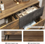 Hadulcet Fluted 6 Drawer Dresser for Bedroom, Modern Chest of Drawers with Push to Open Storage Organizer for Closet, 47” Handleless Wood Dresser TV Stand for Living Room, Entryway Nursery, Dark Wood