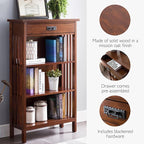 Leick Home 82262 Mission Mantel Height Bookcase with Slatted Sides and Top Drawer, Made with Solid Wood, for Living Rooms, Mission Oak Finish, Brownbronze