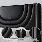 Full Size Bed Frame with LED Lights, Faux Leather Upholstered Platform with Silver Wingback Headboard, Modern Style, No Box Spring Needed, Easy Assembly, Black