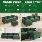 111.4" L-Shaped Cloud Chenille Sectional with Reversible Chaise, Flexible 3+1 Layout for Large Spaces, Deep Seat and Free Pillows Included