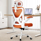 Ergonomic Office Chair - X-Shaped Computer Desk Chair Comfy, Gaming Chair, Office Chair with Lumbar Support, Mesh Office Chairs with Headrests, Desk Chair for Long Hours(White-Orange)