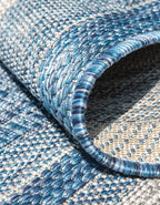 Unique Loom Outdoor Border Collection Area Rug - Soft Border (7' 10" x 10' Oval, Blue/ Ivory)