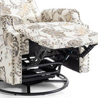UIXE Swivel Rocker Manual Recliner Chair, Wingback Swivel Glider Fabric Nursery Reclining Sofa Chair, High Back Upholstered Arm Chair for Living Room Bedroom - Beige Plants