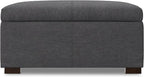 SIMPLIHOME Gabbie 36 inch Wide Contemporary Square Square Coffee Table Storage Ottoman in Slate Grey Polyester Linen, Assembled, for The Living Room, Entryway and Family Room