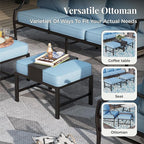 Patio Furniture Set, 6 Pcs Metal Outdoor Conversation Set, 2 Single Chairs, 2 Ottomans and 3 Seater Sofa with 5.75" Extra Thick Cushion and Gas Fire Pit Table, Blue