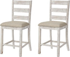 Signature Design by Ashley Skempton | 2-Count 24" Counter-Height Upholstered Bar Stools – Coastal Chic Ladder-Back, Antique White