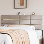 Full/Queen Size Upholstered Headboard, Adjustable Head boards with LED Light & Charging Station, Bed Headboard Only, Attach Frame, Study & Comfortable, Ideal for Bedroom, Dorm, Guest Room, Beige