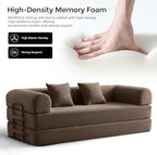 79" Convertible Sofa Bed with Fixed-Shape Frame & Removable Armrests, Modular Corduroy Sleeper Sofa, Folding Mattress Couch for Small Spaces - No Assembly Needed in Brown (Includes 2 Pillows)