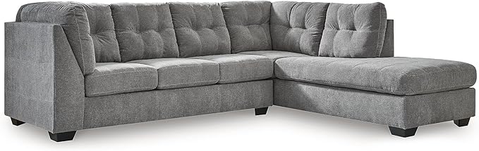 Signature Design by Ashley Marleton Contemporary Right-Arm Facing Tufted 2-Piece Sectional with Chaise and Loose Seat Cushions, Light Gray