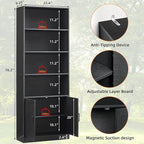70in Tall Bookshelf 6 Tier Bookcase with Barn Doors and Adjustable Shelf, Black Farmhouse Book Shelves with Storage Cabinet,Wood Floor Standing Display Bookshelve for Bedroom,Living Room,Kitchen